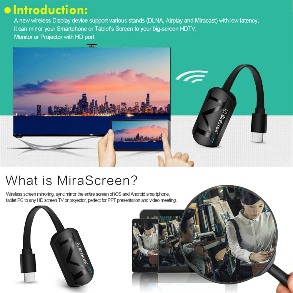 1080P HDMI-compatible TV Stick Miracast Wireless DLNA AirPlay Mirascreen Display Mirror Receiver TV Dongle For IOS Android