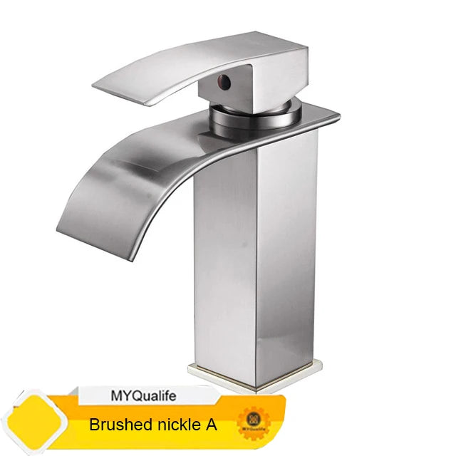 Black Waterfall Bathroom Faucet Basin Vanity Vessel Sinks Mixer Tap Cold And Hot Water Tap Single Hole Bath Sink Faucets Crane