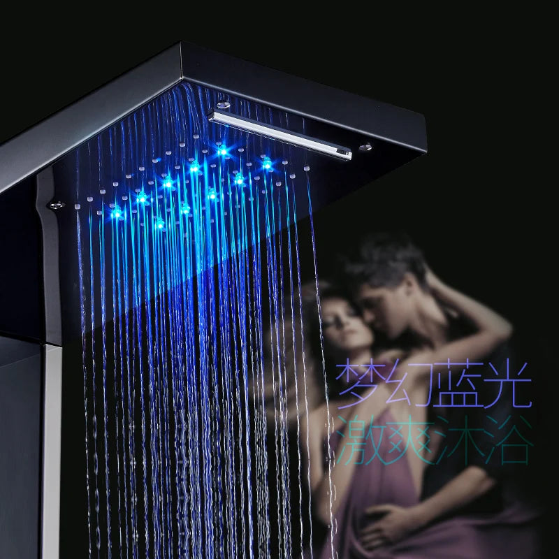 Brushed Nickel Bathroom Shower Column Wall Mounted Black LED Shower Panel Faucets Rainfall Digital Screen 6 Modes Mixer Tap