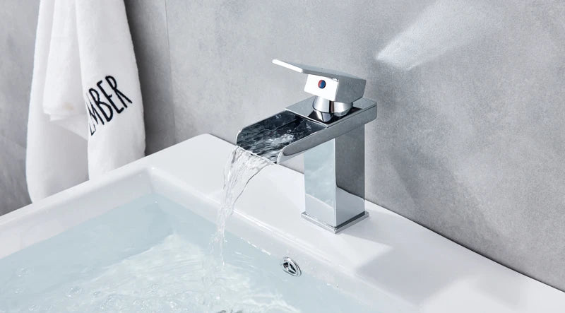 Black Waterfall Bathroom Faucet Basin Vanity Vessel Sinks Mixer Tap Cold And Hot Water Tap Single Hole Bath Sink Faucets Crane