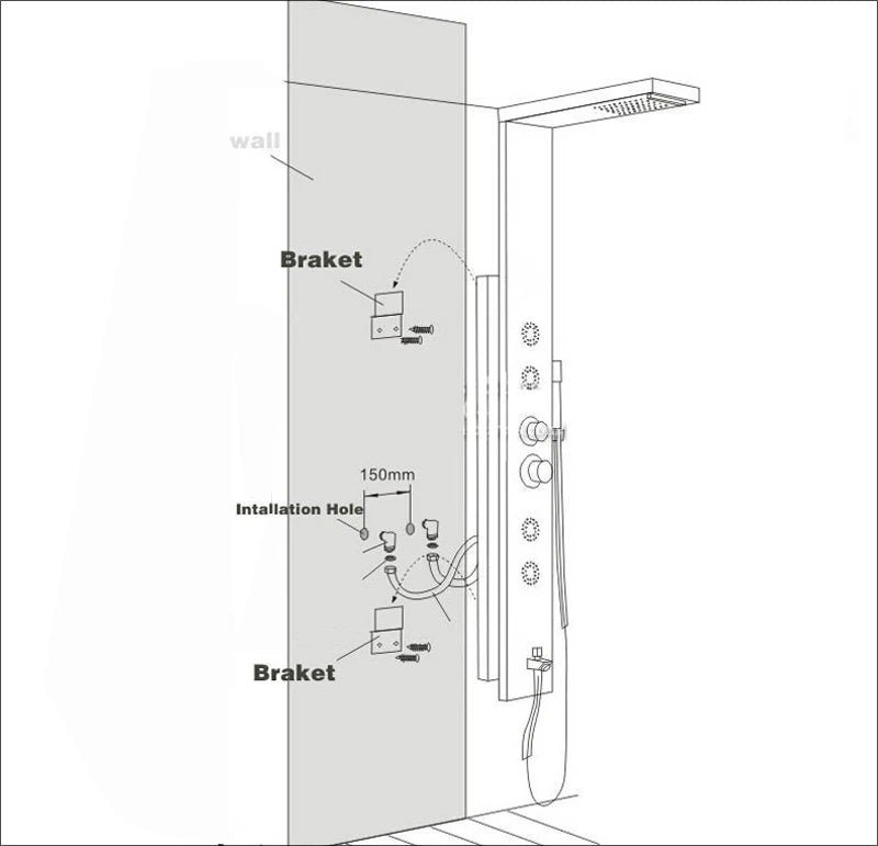 Brushed Nickel Bathroom Shower Column Wall Mounted Black LED Shower Panel Faucets Rainfall Digital Screen 6 Modes Mixer Tap