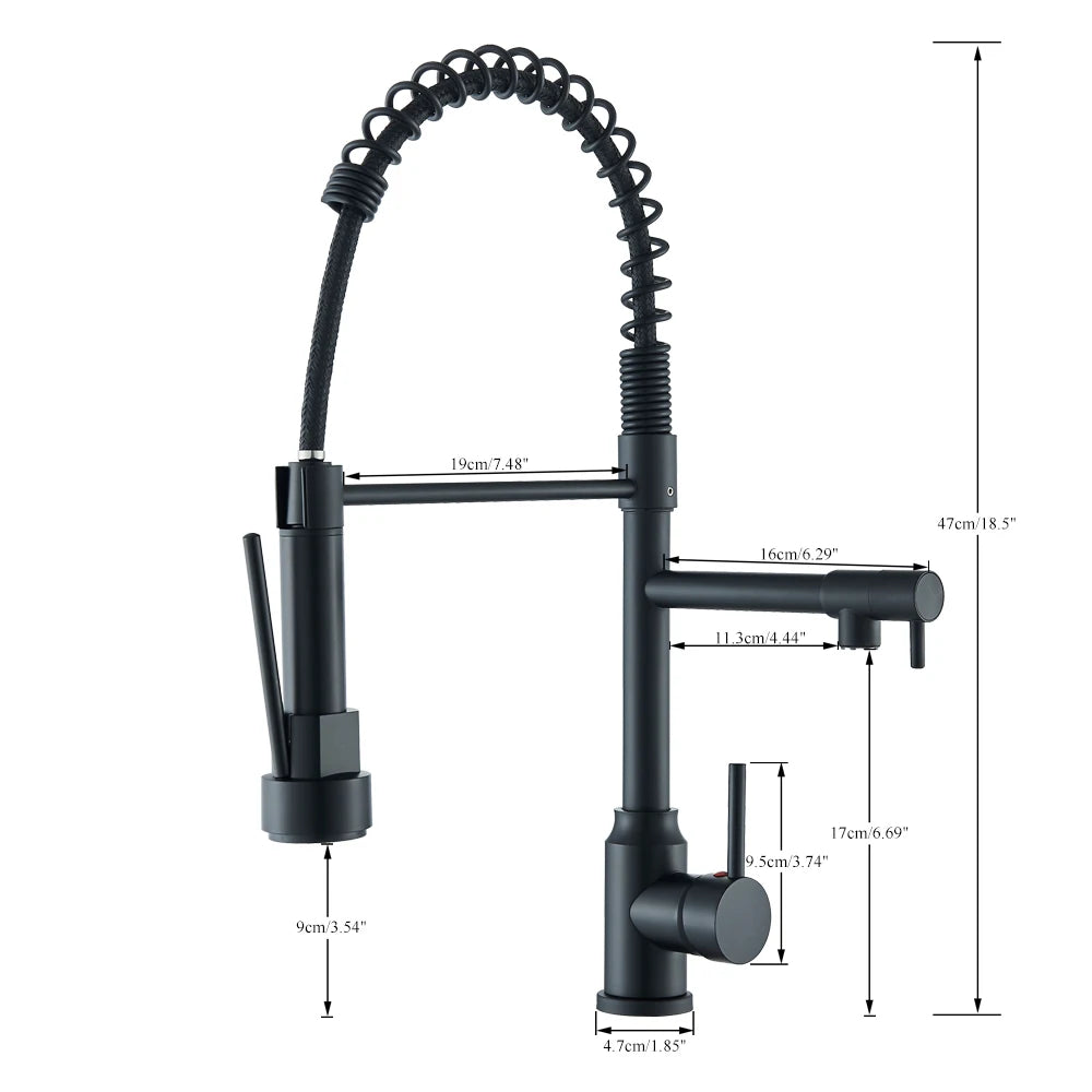 Matte Black Kitchen Sink Faucet One Handle Spring Hot and Cold Water Tap Deck Mounted Bathroom Chrome Kitchen Crane