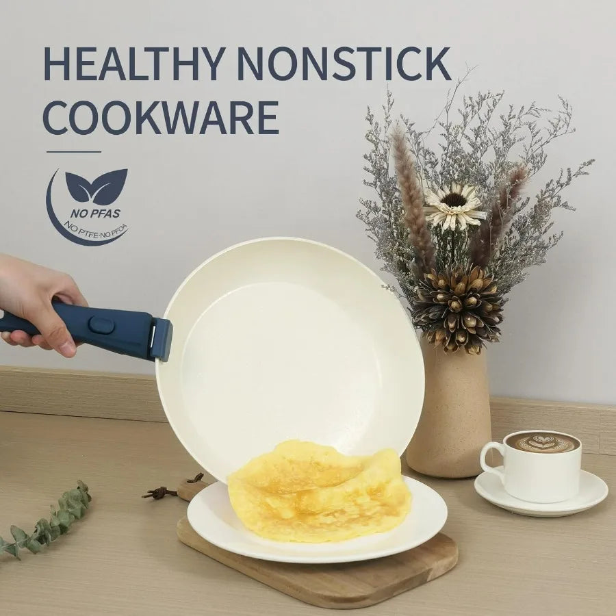 23pcs Ceramic Pots and Pans Set with Nonstick Surface and Detachable Handles for Induction Cooktops Includes Frying Pans and Sa