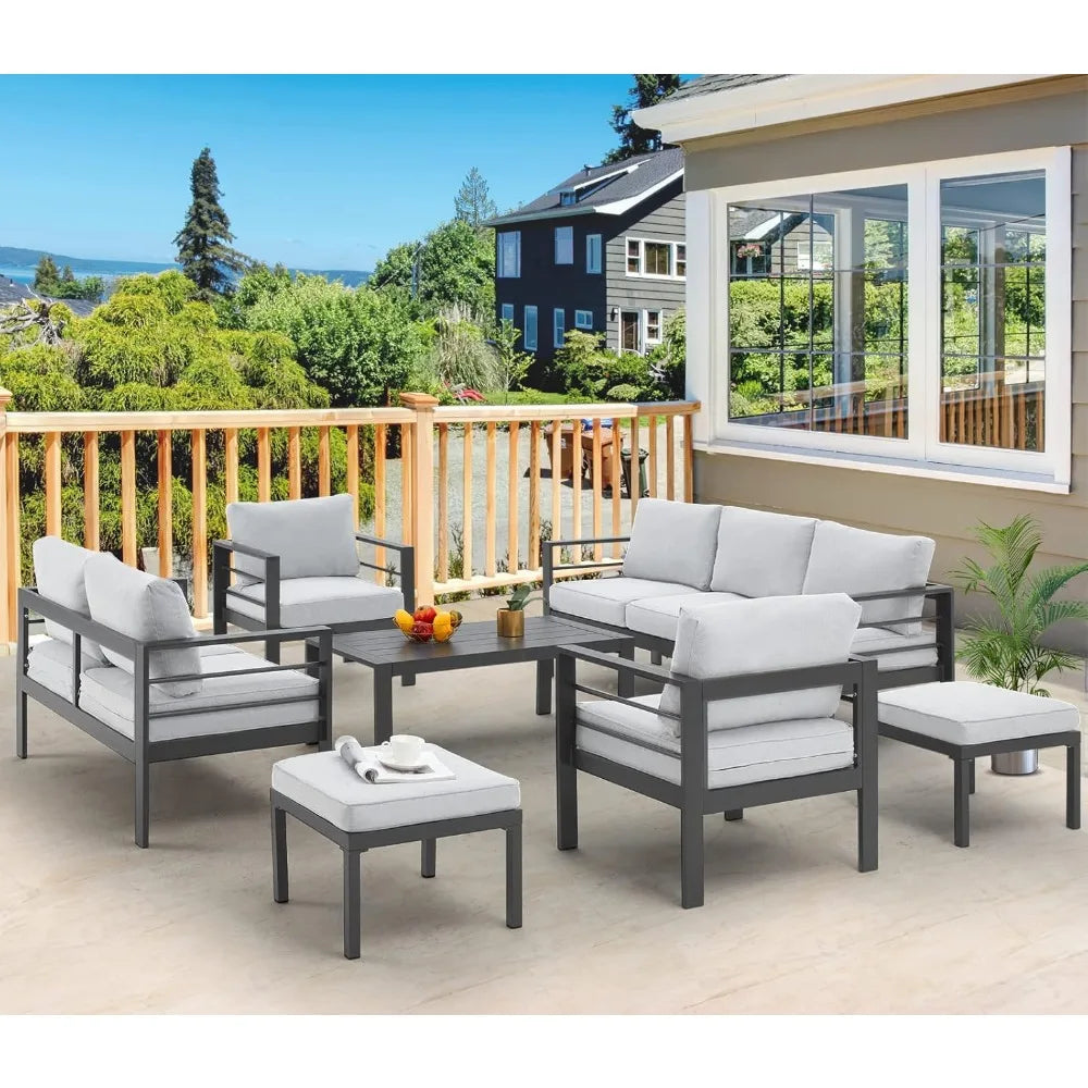 Modern Outdoor Patio Furniture with Coffee Table, 7 Pieces  Conversation Set with Cushions for Balcony, Porch, Lawn and More