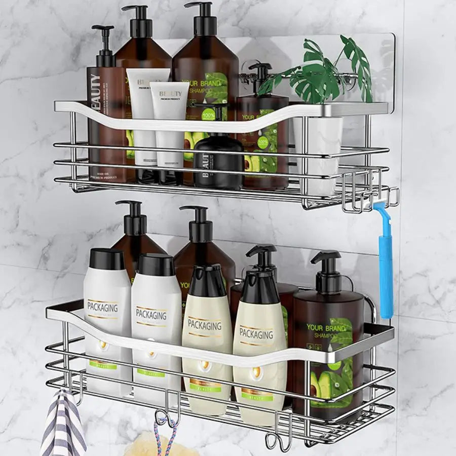 Bathroom Shower Organizer Shower Shelf Adhesive Stainless Steel Shelves Bathroom Storage No Drilling Wall Mounted Shower Rack