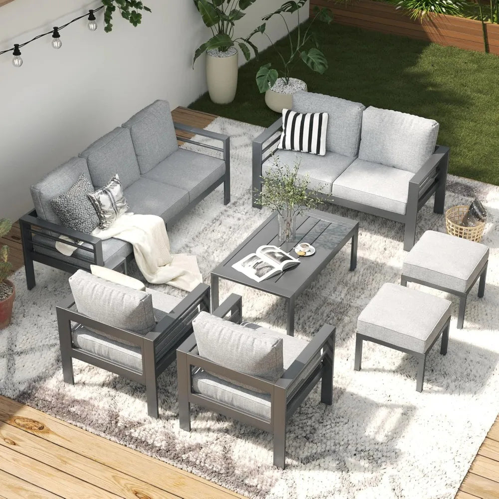 Modern Outdoor Patio Furniture with Coffee Table, 7 Pieces  Conversation Set with Cushions for Balcony, Porch, Lawn and More