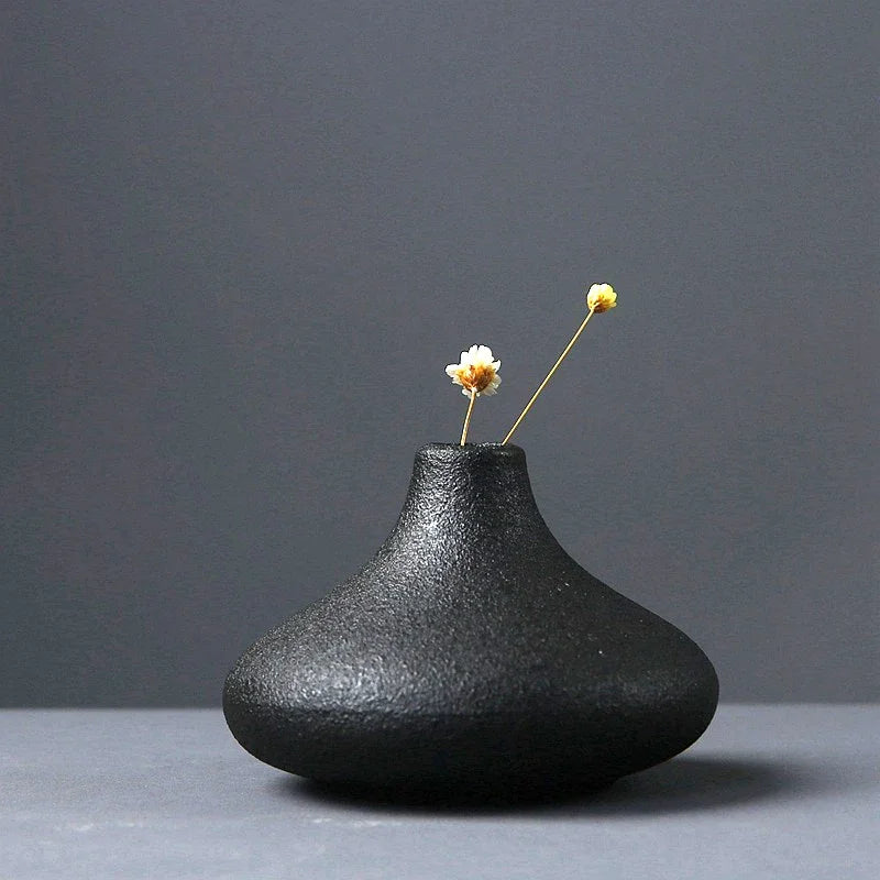 Black Ceramic Small Vase Home Decoration