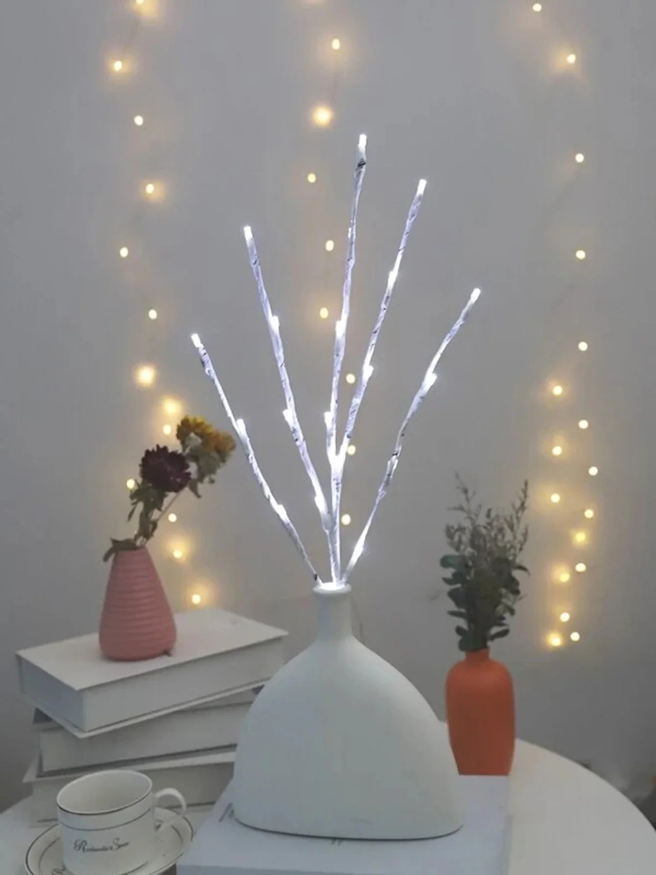 1 PC White Birch Branch Lights Battery Operated 20 LED Fairy Lights Willow Branches for Home Bedroom Inside Outdoor Decoration