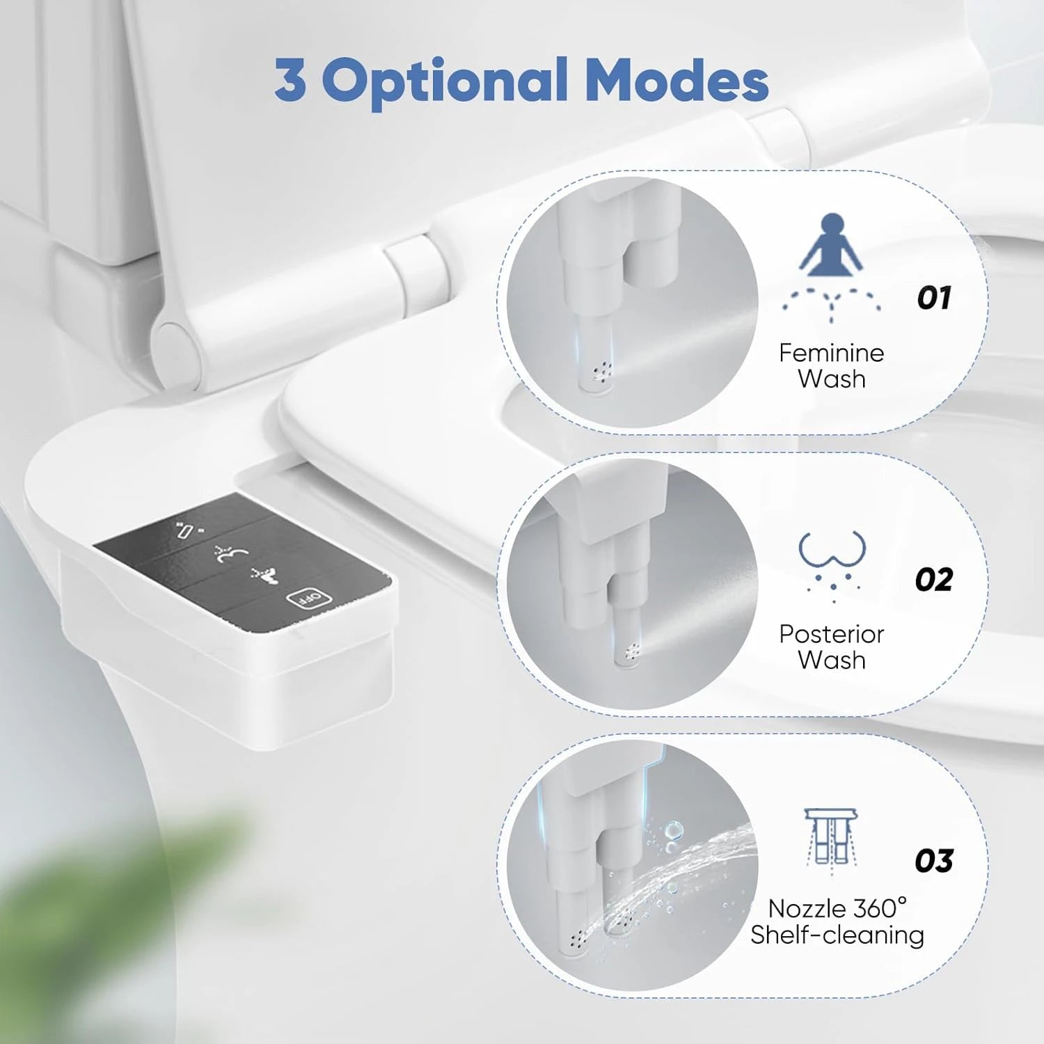 ITAX Self-Cleaning Nozzle,Non-Electric Self-Cleaning Bidet Attachment,Side Arm Control Ultra Thin Design Toilet Seat Dual Nozzle