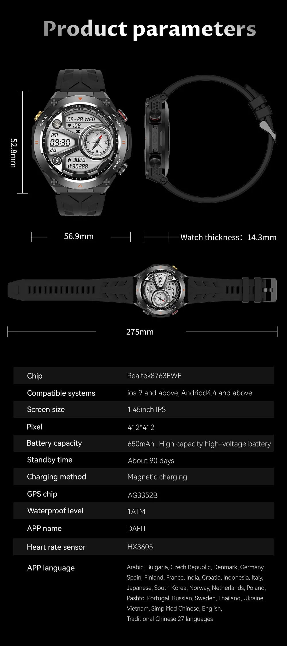 For XIAOMI New GPS Smart Watch 1.45" Ultra HD Display Built-in GPS & Compass Make/Receive Phone Calls 650mAh Battery Braceletes