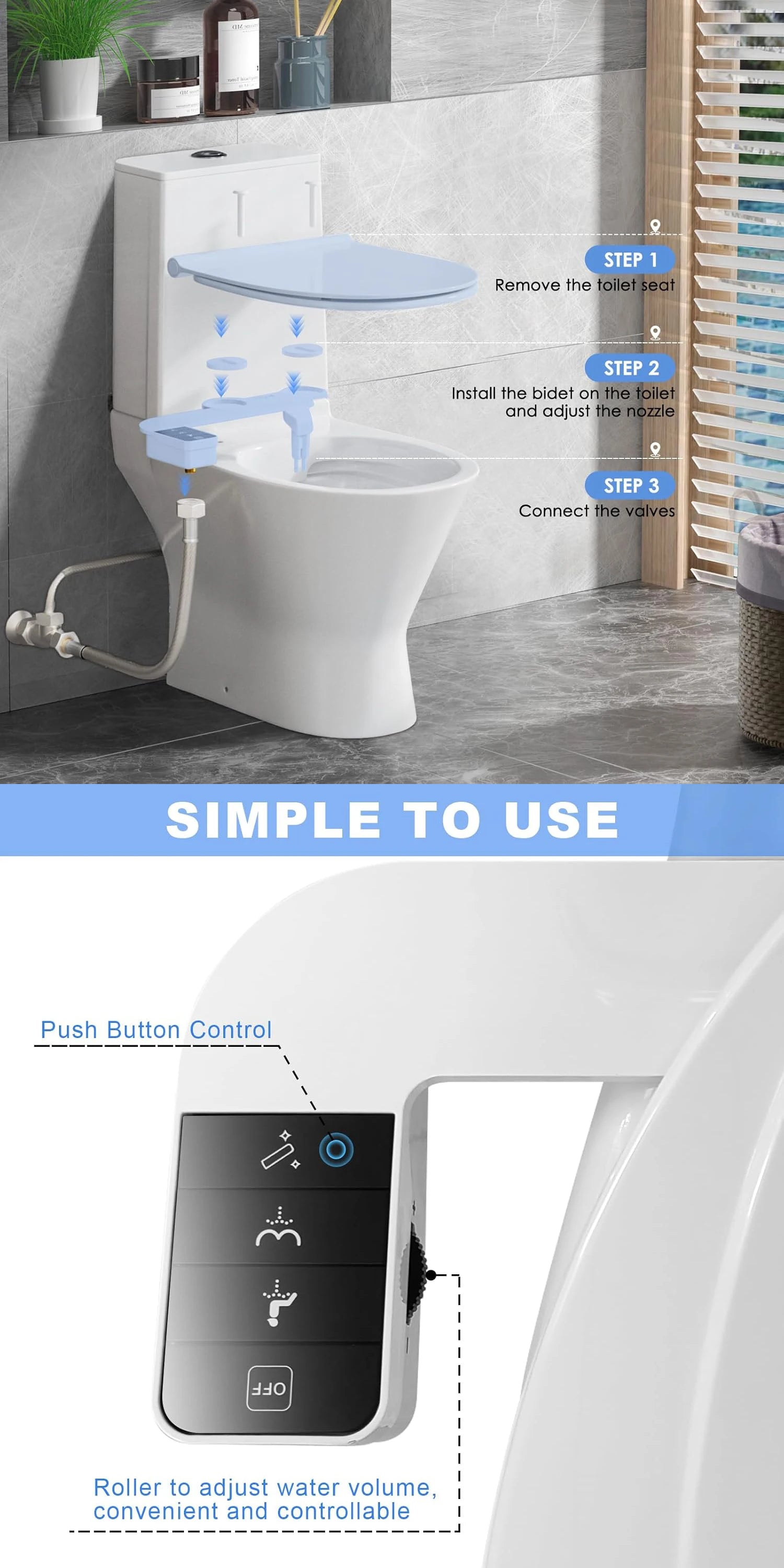 ITAX Self-Cleaning Nozzle,Non-Electric Self-Cleaning Bidet Attachment,Side Arm Control Ultra Thin Design Toilet Seat Dual Nozzle