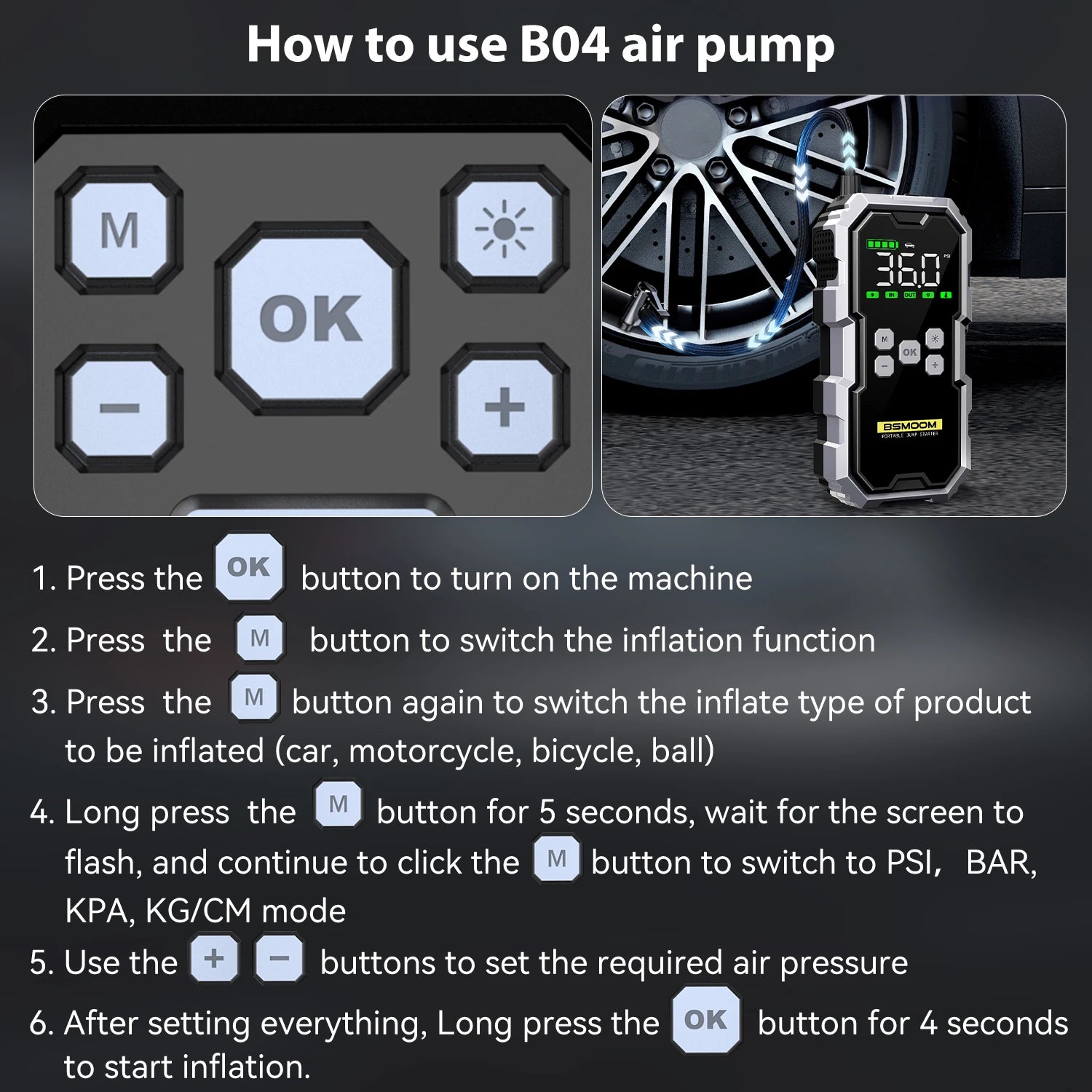 Car Jump Starter With Air Compressor LCD Screen 21800mAh Portable Booster Charger 6000A Powerful Car Battery Starting Devi