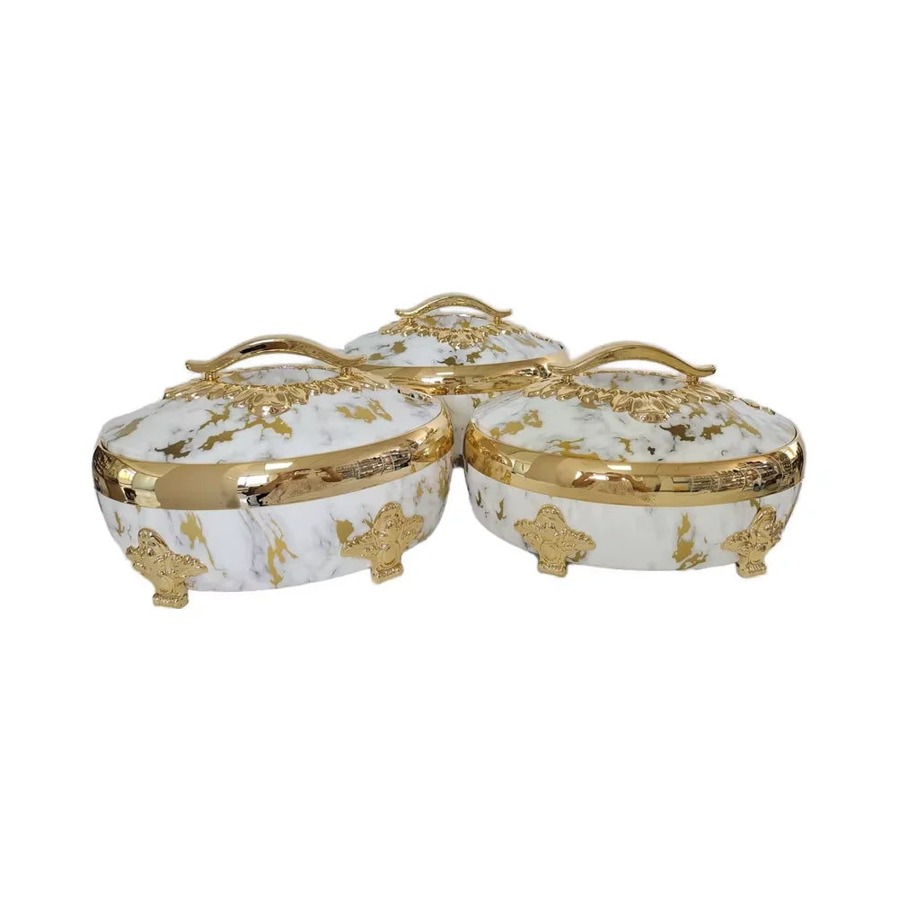 3PCS Stainless Steel Cookware Set White/Black & Gold/Silver Insulated Luxury Food Warmer For Hot Pot Casserole 4/5/6L
