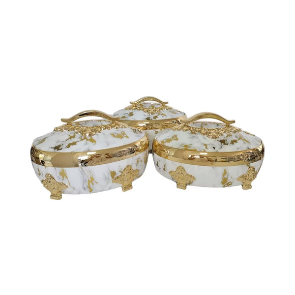 3PCS Stainless Steel Cookware Set White/Black & Gold/Silver Insulated Luxury Food Warmer For Hot Pot Casserole 4/5/6L