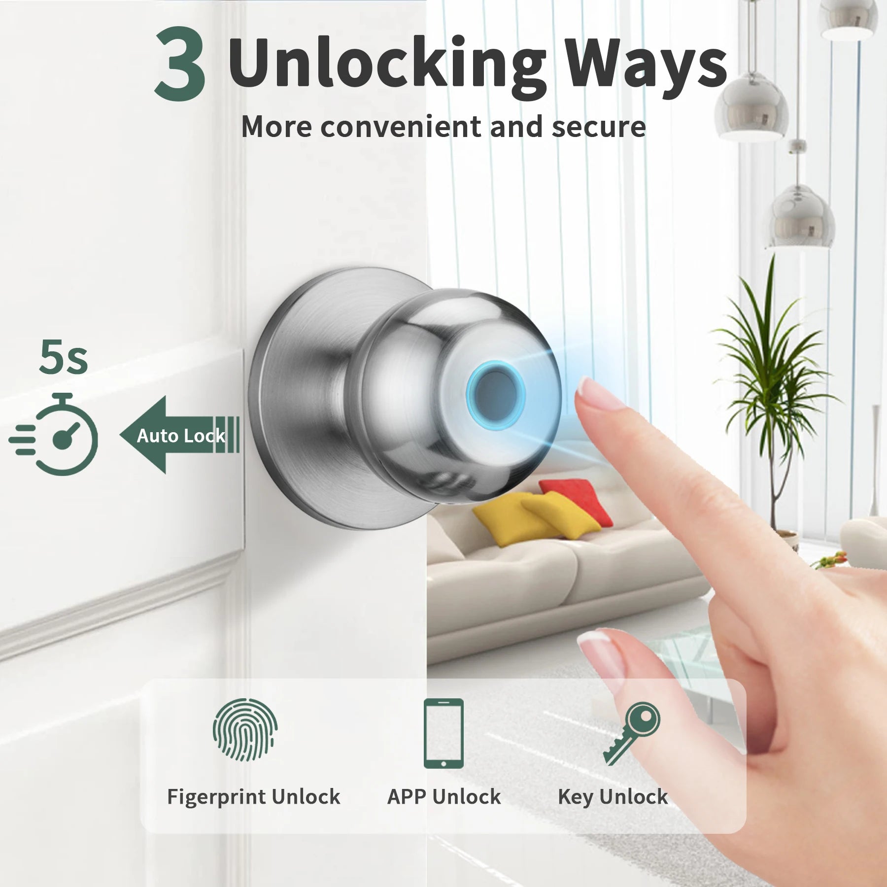 Fingerprint Bedroom Smart Lock Biometric Door Knob