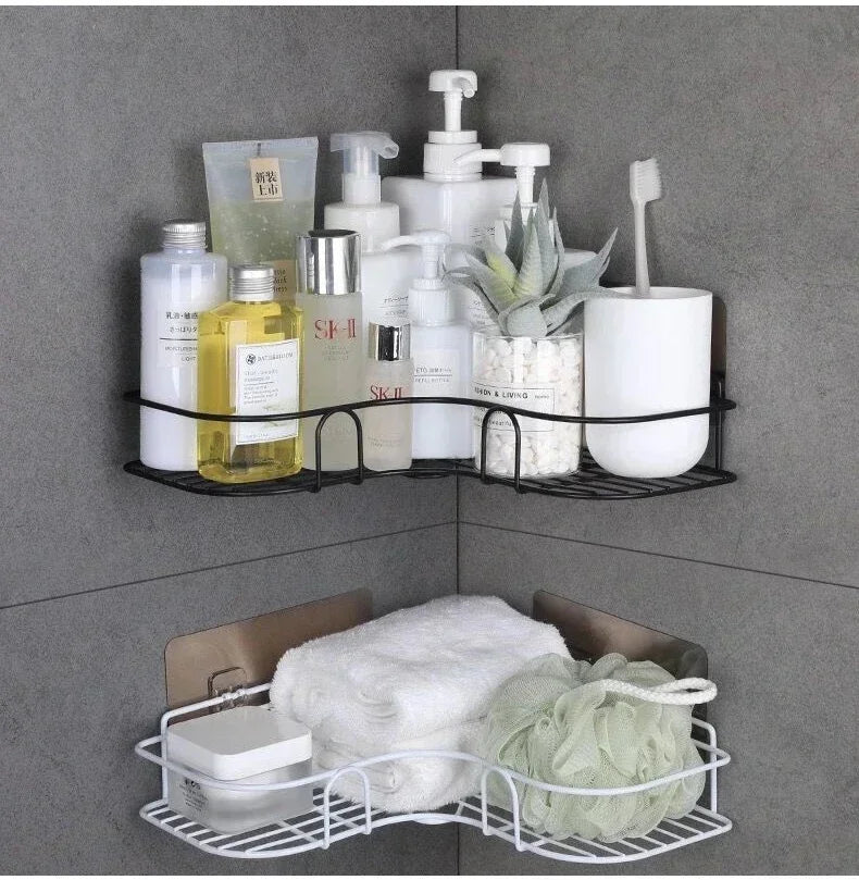 Bathroom Shelf Wall Mounted Corner Storage Shelves Shampoo Holder Cosmetic Rack Iron Shower Drain Basket Bathroom Organizer