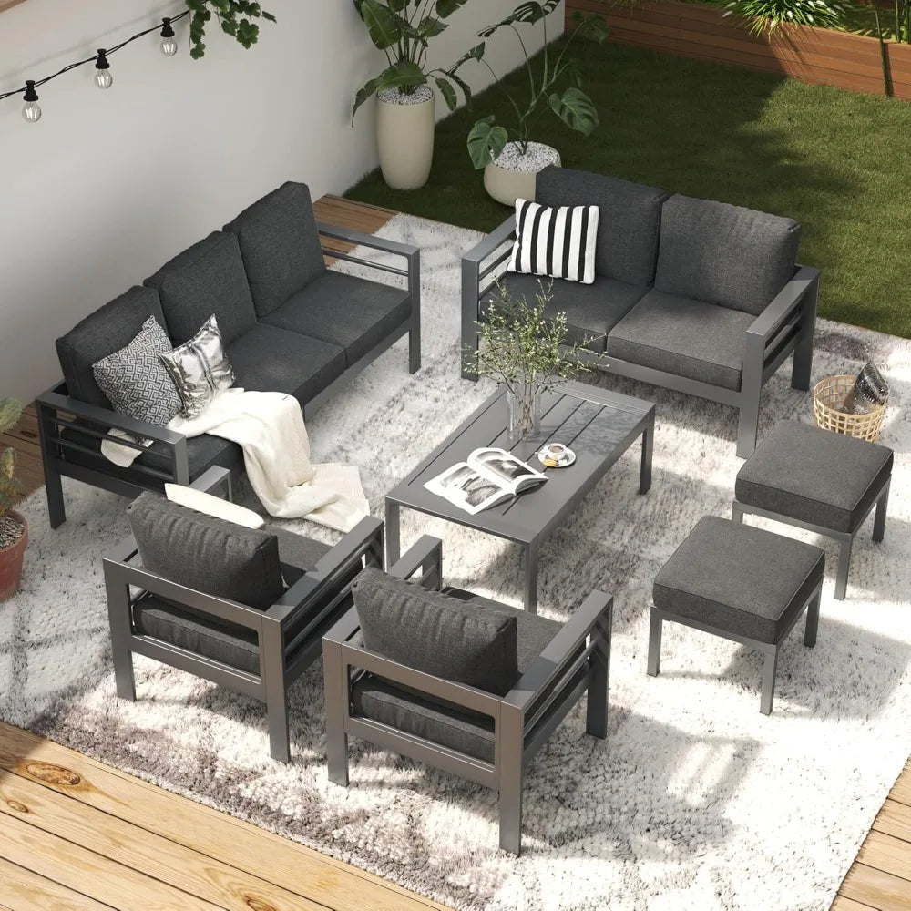 Modern Outdoor Patio Furniture with Coffee Table, 7 Pieces  Conversation Set with Cushions for Balcony, Porch, Lawn and More