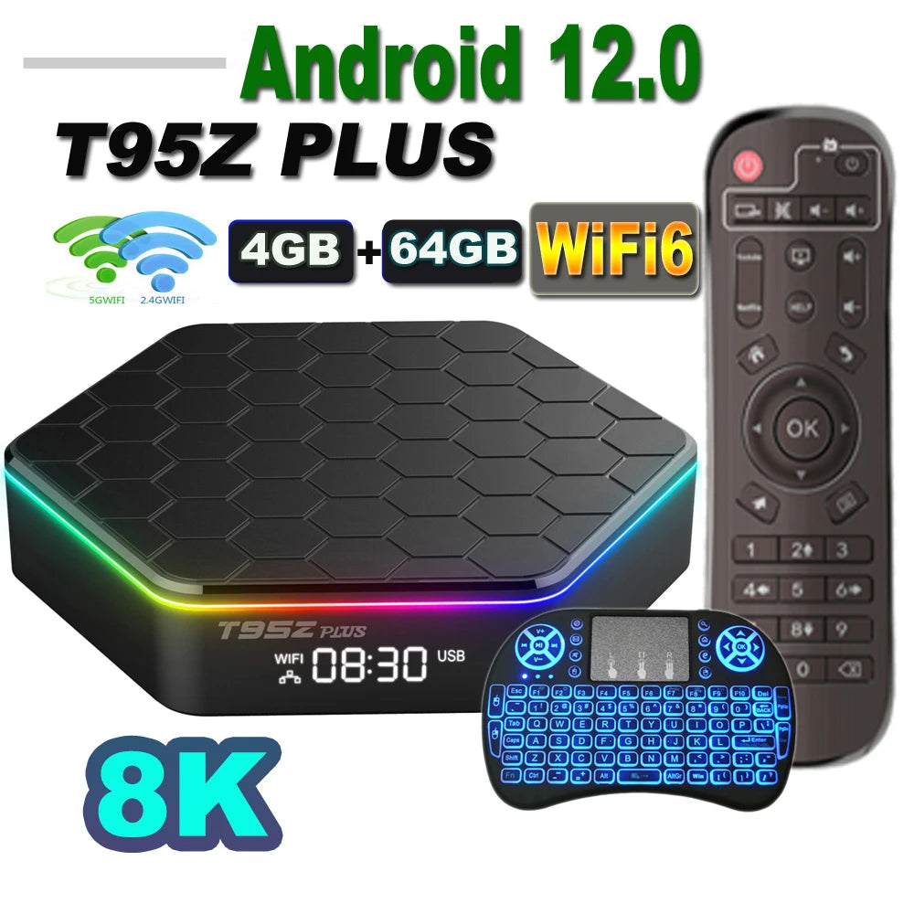 D T95Z PLUS Android 12 TV Box Allwinner H618 8K 2.4G 5G Wifi6 4GB 64B 32GB 2GB16GB  BT5.0 H.265 Global Media Player