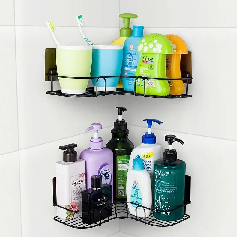 Bathroom Shelf Wall Mounted Corner Storage Shelves Shampoo Holder Cosmetic Rack Iron Shower Drain Basket Bathroom Organizer