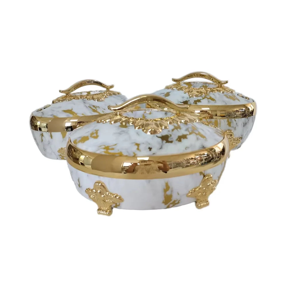 3PCS Stainless Steel Cookware Set White/Black & Gold/Silver Insulated Luxury Food Warmer For Hot Pot Casserole 4/5/6L