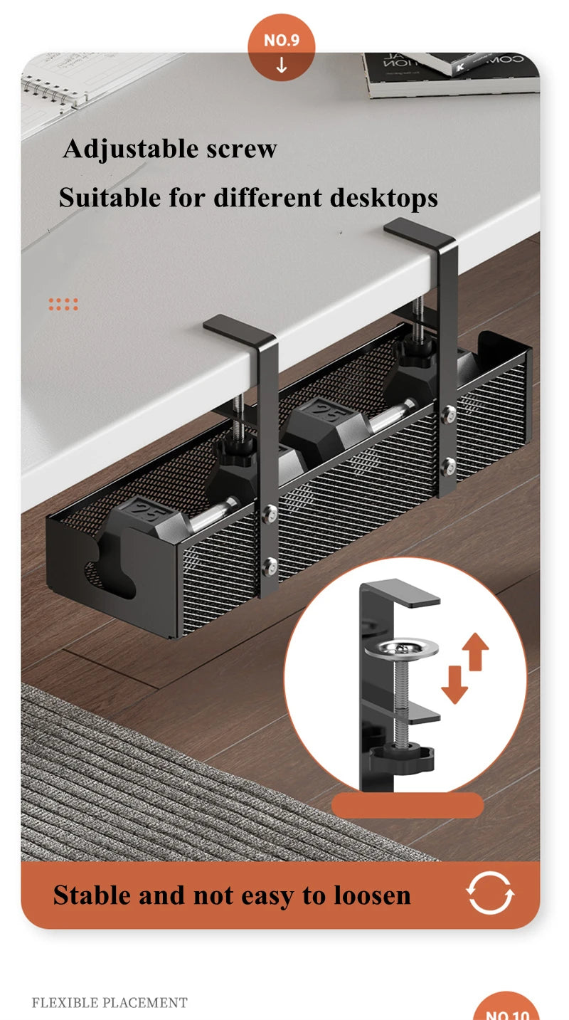 Under Table Storage Rack Metal Cable Management Tray Home Office Desk Wire Organizer No Punching Kitchen Storage Accessories