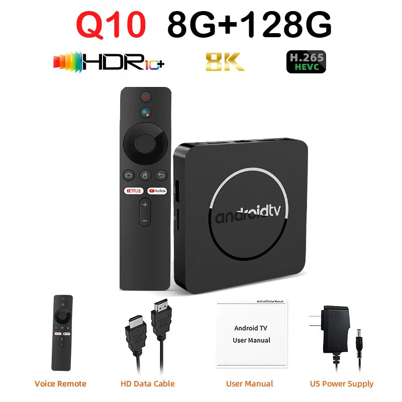 Q10 Android13 8K HDR10+ Smart TV Box Allwinner H313 128G Dual Wifi BT5.0 Set Top Box Media Player with Google Voice Assistant