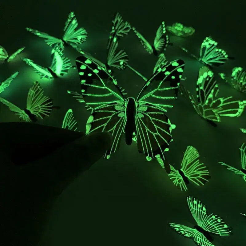 New 12Pcs Fashion 3D Luminous Butterfly Creative Wall Sticker For DIY Wall Stickers Modern Wall Art Home Decorations DIY Gift