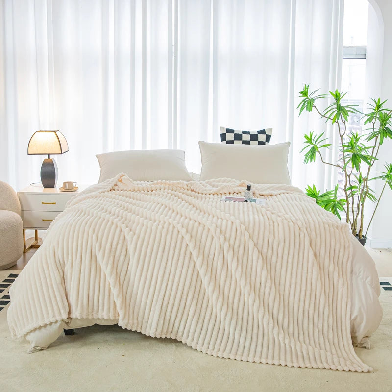 Wide Stripe Solid Flannel Blanket