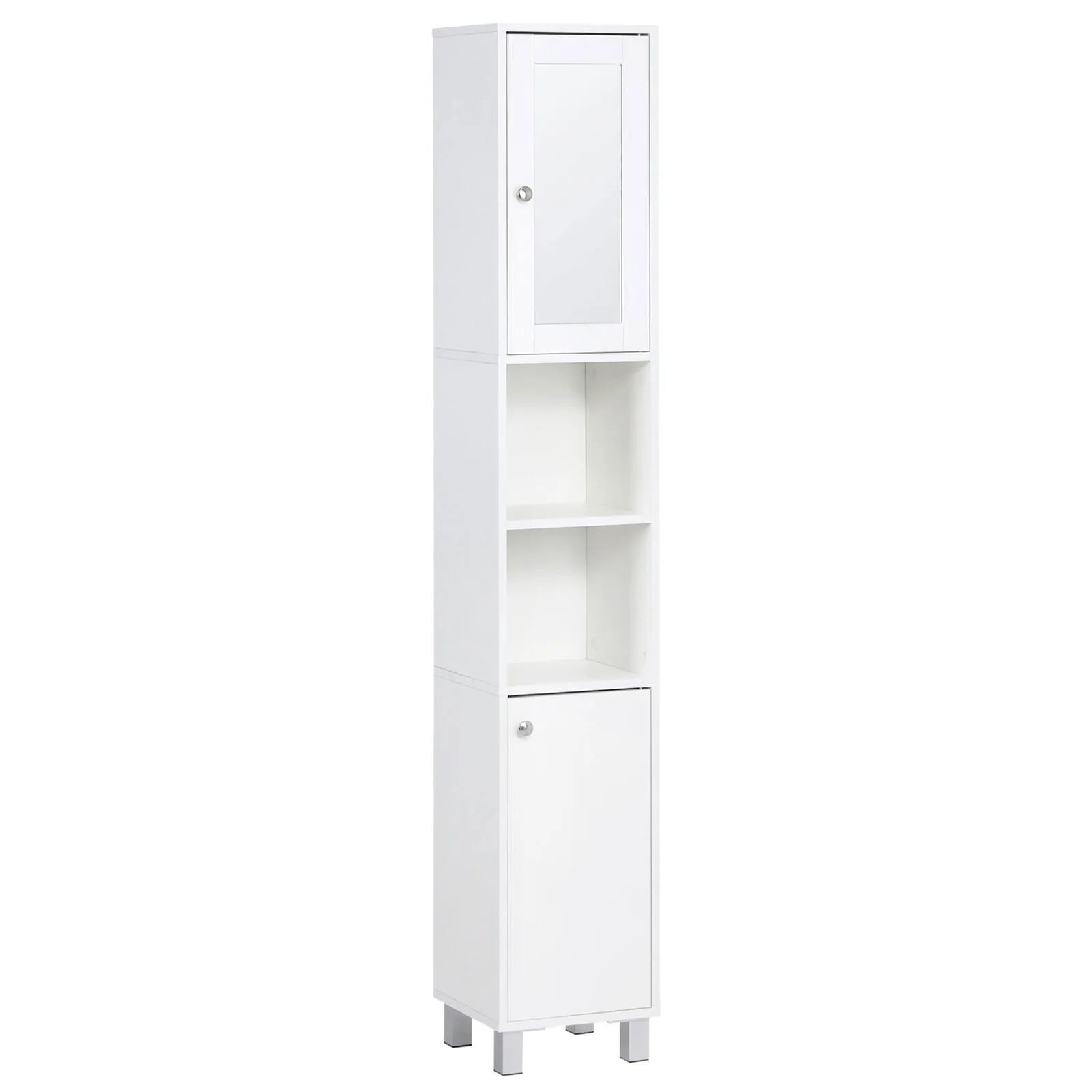 US 71" Wooden Tall Narrow Bathroom Floor Storage Towel Cabinet with Mirror White