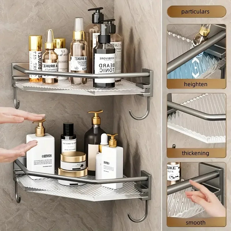 2PCS Bathroom Acrylic Shelves Kitchen Storage Organiser Shampoo Shelf Shower Shelf Bathroom Accessories No Drill Storage Shelf