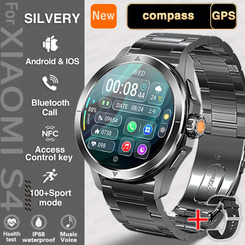 New For Xiaomi S4 Ultra Smart Watch Men AMOLED Outdoor Sports NFC GPS Compass Heart rate Waterproof Bluetooth Call Smartwatches