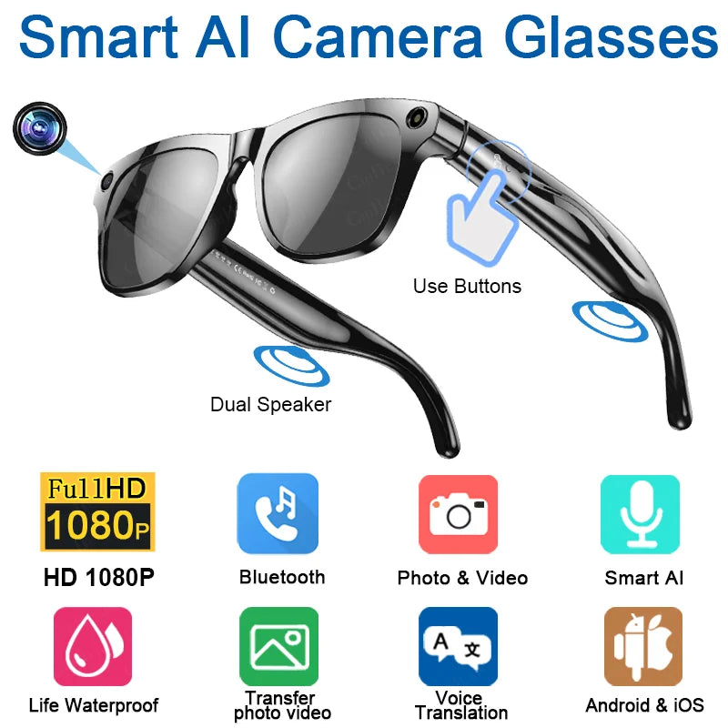 2026 High Quality Upgrade AI Smart Glasses 100MP Camera for Photography 4K Video Bluetooth Call ChatGPT Portable