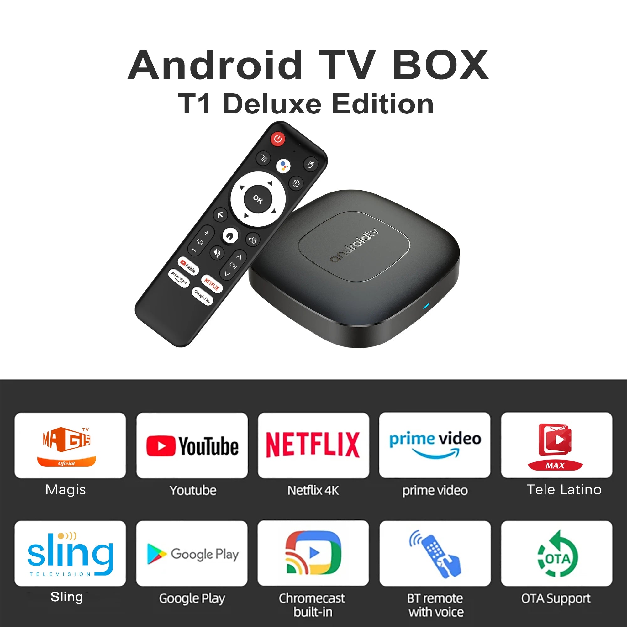 Android13 Smart Home Theater TV Box AllwinnerH313 Google Assistant Netflix Streaming Bluetooth Media Player 2G16G 2.4G5G Wifi T1