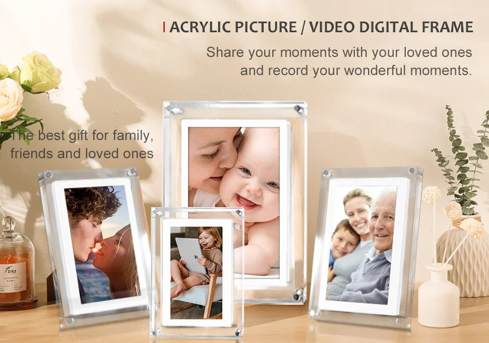 Acrylic Digital Photo Frame 5/7 Inch 1000mAh Vertical Display IPS Screen 4G Memory Battery Porta Retrato Digital