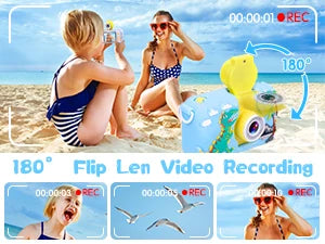 Kids Camera with 180° Flip-Up Lens, 2.4inch HD IPS Screen Digital Camera for Kids with Dinosaur Silicone Case, with 32GB SD Card