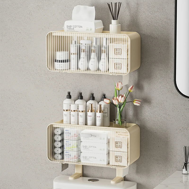 Toilet Shelf with Large Capacity, Multi-functional Wall-mounted Bathroom Storage Box without Drilling