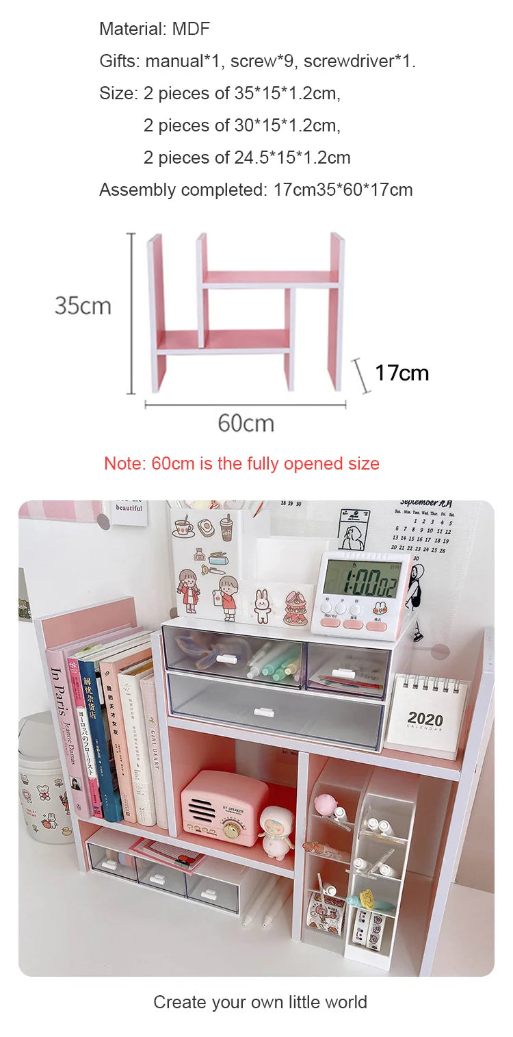 Kawaii Storage Shelf DIY Desk Holder Office Desktop Organizer Table Organizer Bookshelf Insert Shelve For Kids Room