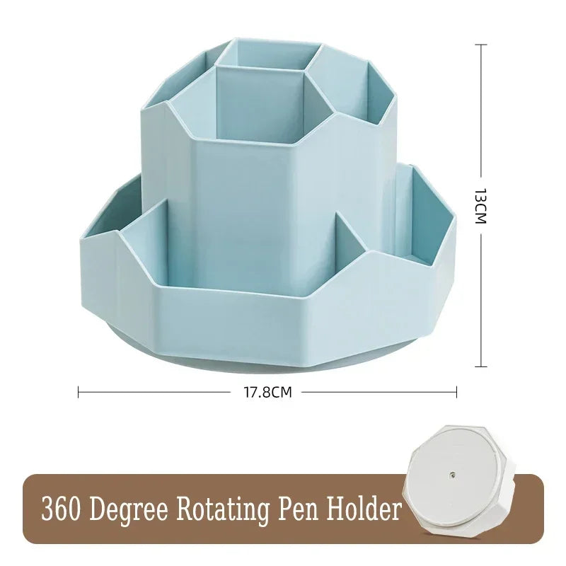 360°Rotatable Pen Holder Large Capacity Desk Pencil Storage Box 9-Grid Stationery Organizer School Office Pen Stand