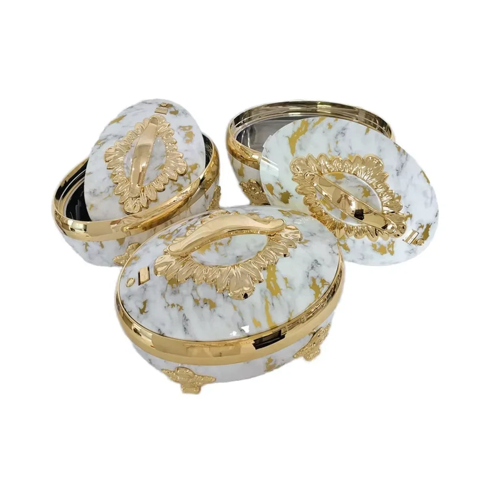 3PCS Stainless Steel Cookware Set White/Black & Gold/Silver Insulated Luxury Food Warmer For Hot Pot Casserole 4/5/6L