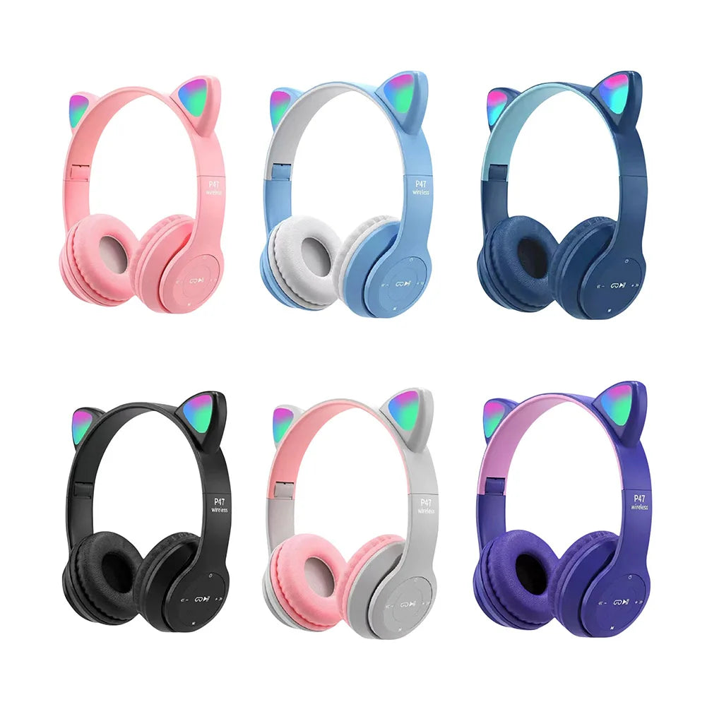 Cute Cat Ear Headphones with RGB LED Light