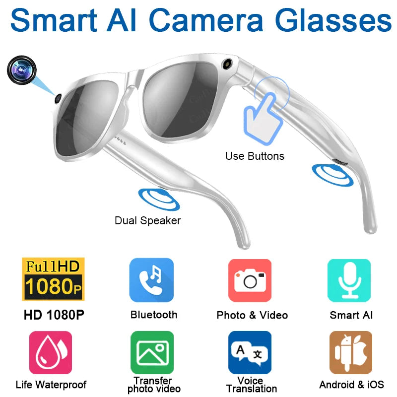 2026 High Quality Upgrade AI Smart Glasses 100MP Camera for Photography 4K Video Bluetooth Call ChatGPT Portable
