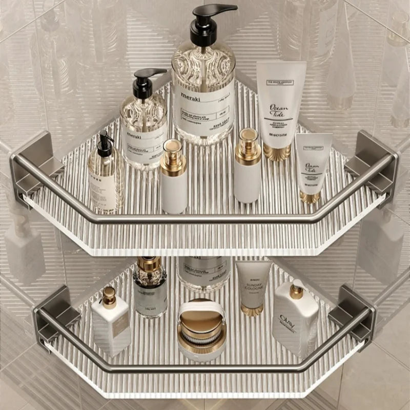 2PCS Bathroom Acrylic Shelves Kitchen Storage Organiser Shampoo Shelf Shower Shelf Bathroom Accessories No Drill Storage Shelf