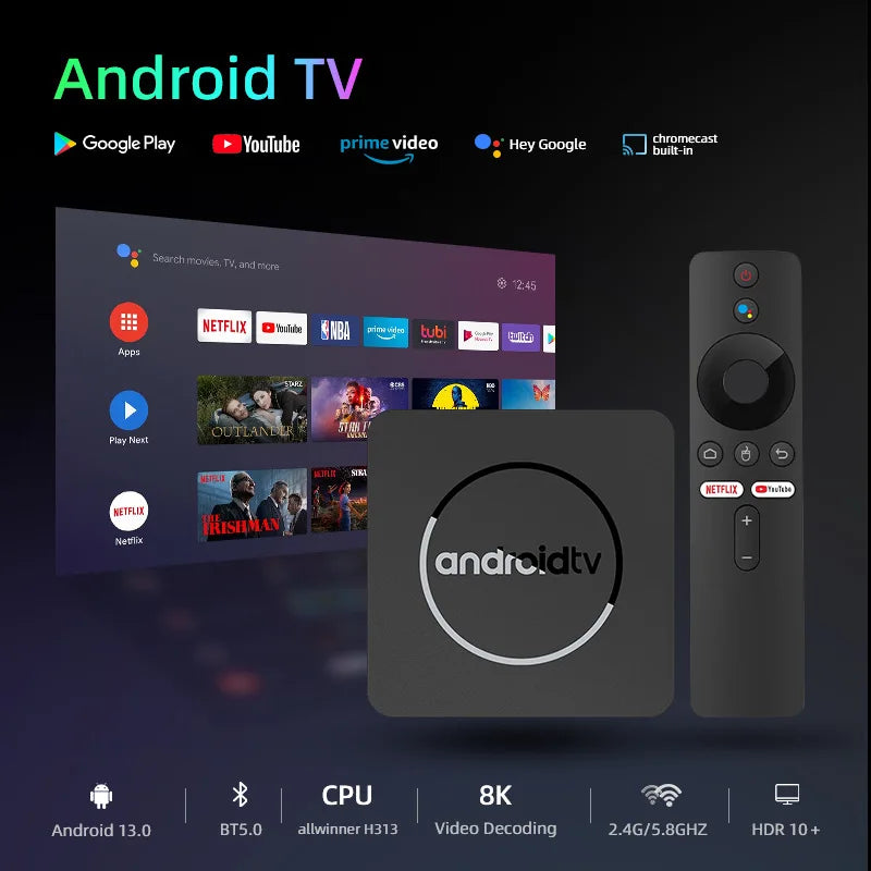 Q10 Android13 8K HDR10+ Smart TV Box Allwinner H313 128G Dual Wifi BT5.0 Set Top Box Media Player with Google Voice Assistant