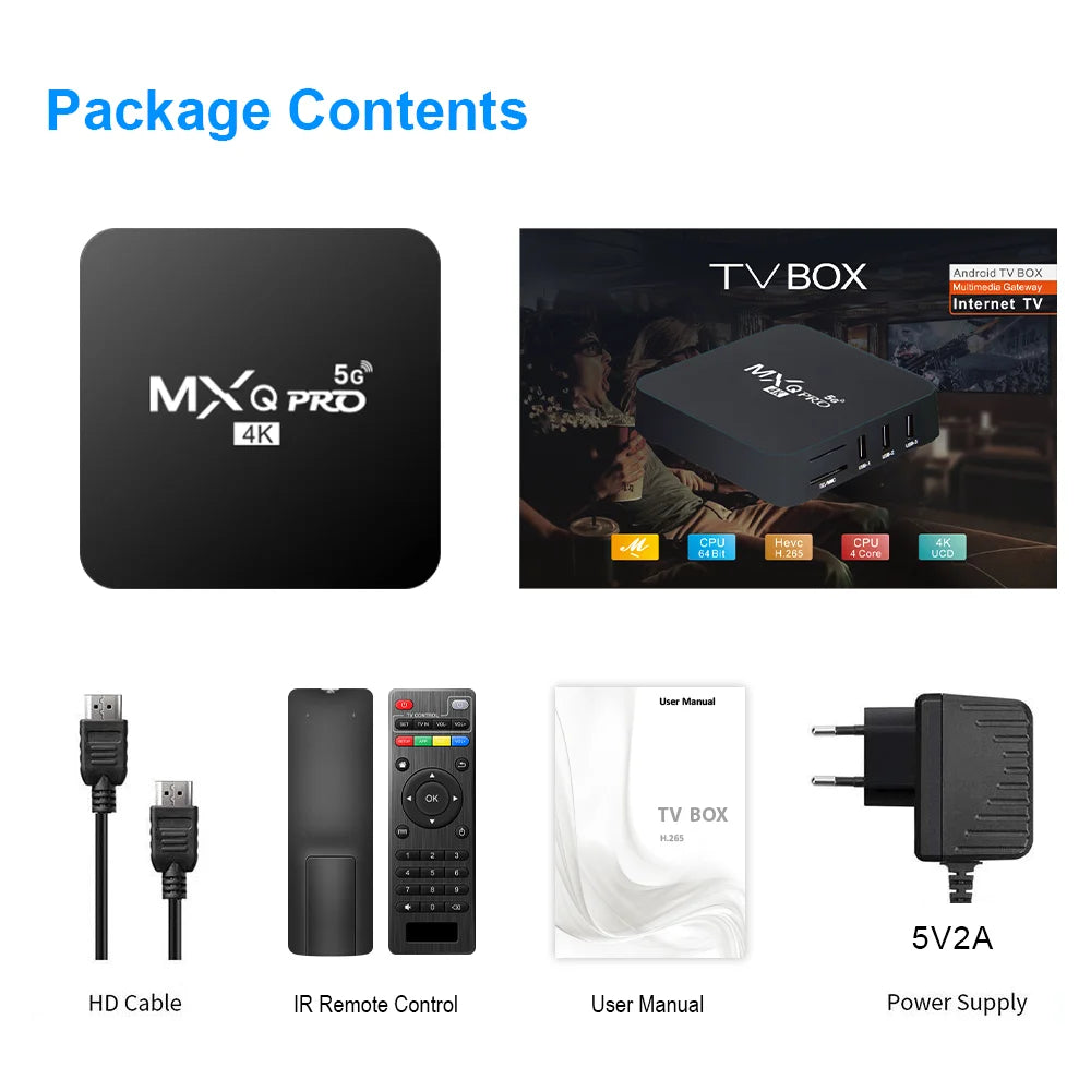 New Smart TV Box MXQ-PRO 4K HD Android 10.0 Smart TV Box 2.4/5G Dual-WIFI 3D Video Media Player Home Theater TV Set-top Box