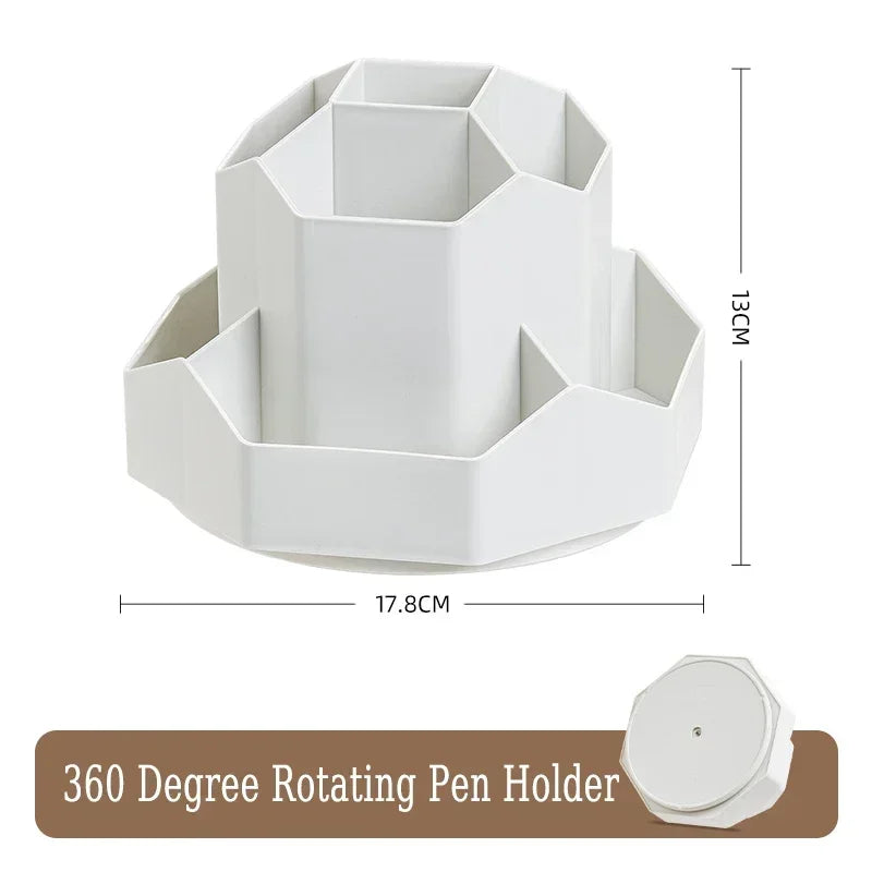 360°Rotatable Pen Holder Large Capacity Desk Pencil Storage Box 9-Grid Stationery Organizer School Office Pen Stand