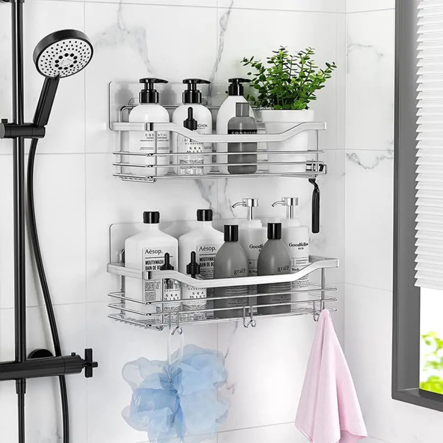 Bathroom Shower Organizer Shower Shelf Adhesive Stainless Steel Shelves Bathroom Storage No Drilling Wall Mounted Shower Rack