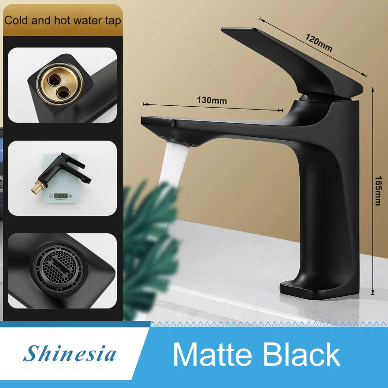 Shinesia Bathroom Sink Faucet Brass Single Handle Deck Mounted Wash Basin Water Tap Hot And Cold Mixer