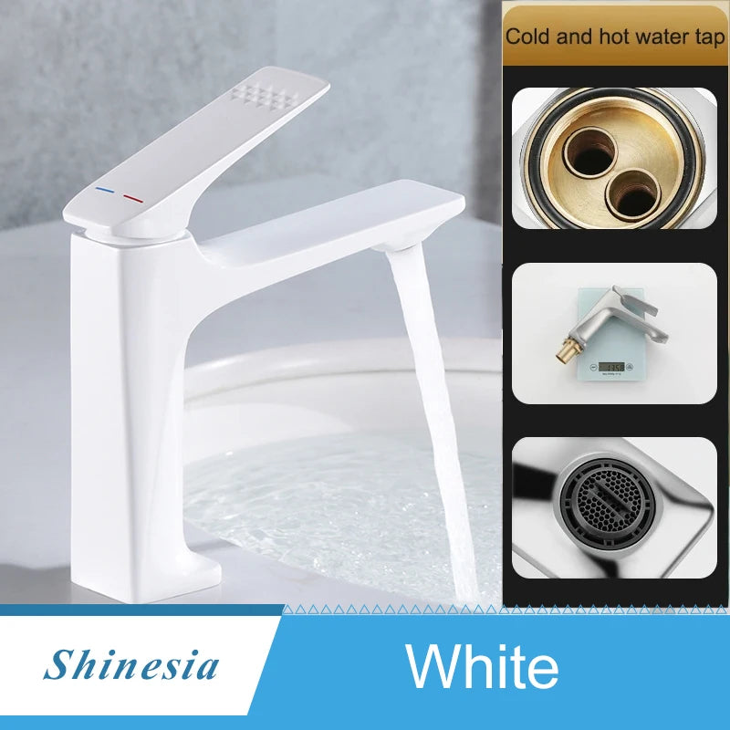 Shinesia Bathroom Sink Faucet Brass Single Handle Deck Mounted Wash Basin Water Tap Hot And Cold Mixer