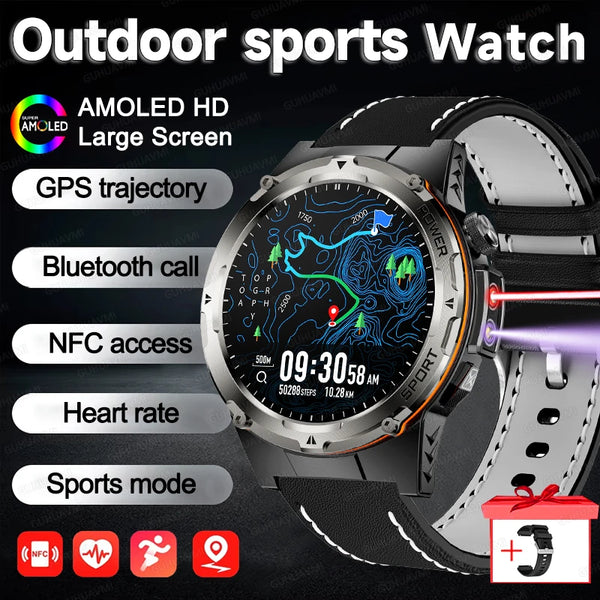 2026 Popular Outdoors GPS Sports Smart Watch Men AMOLED Screen Compass Waterproof 500mAh NFC HD Call Smart Watch For T-REX 3 Men