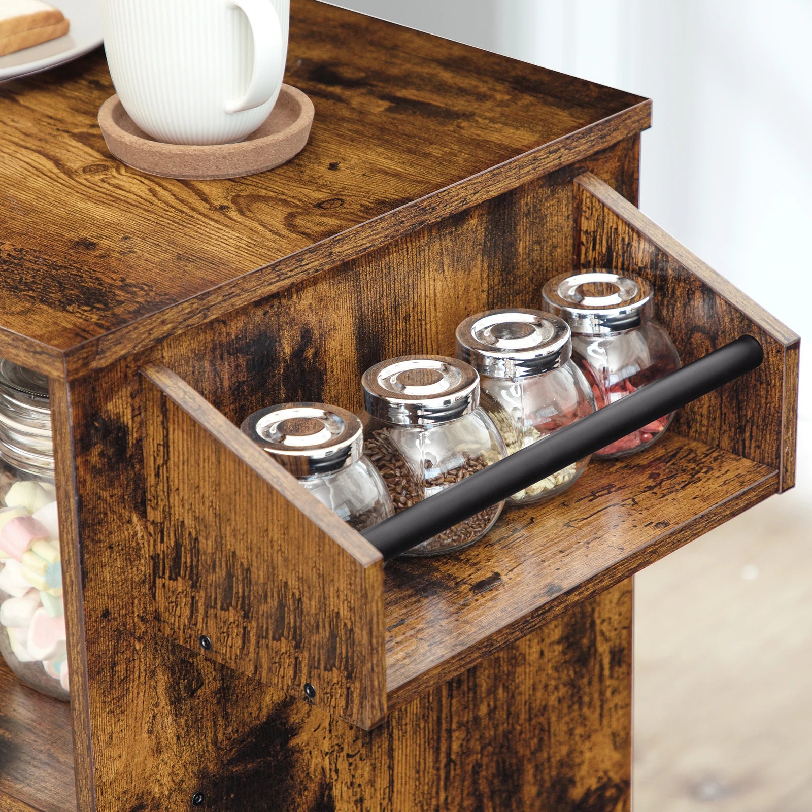 Storage Cabinet with Drawer, Kitchen Cart with Spice and Towel Rack